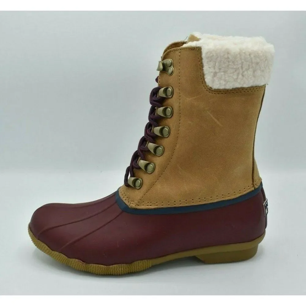 NWB Sperry Womens Size 7 M Saltwater Tall Leather Cozy‎ Tan Duck Boots STS85401